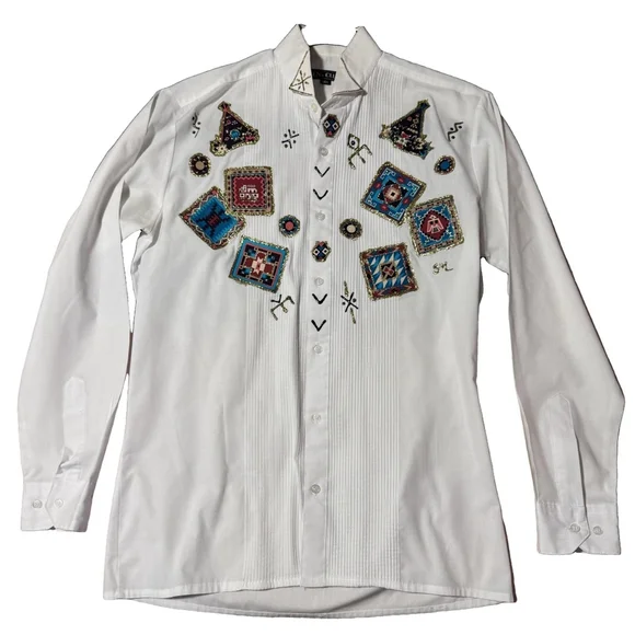 A white shirt. Mens size 14 1/2. Poly-cotton Korea decorated for what?  - Picture 1 of 15